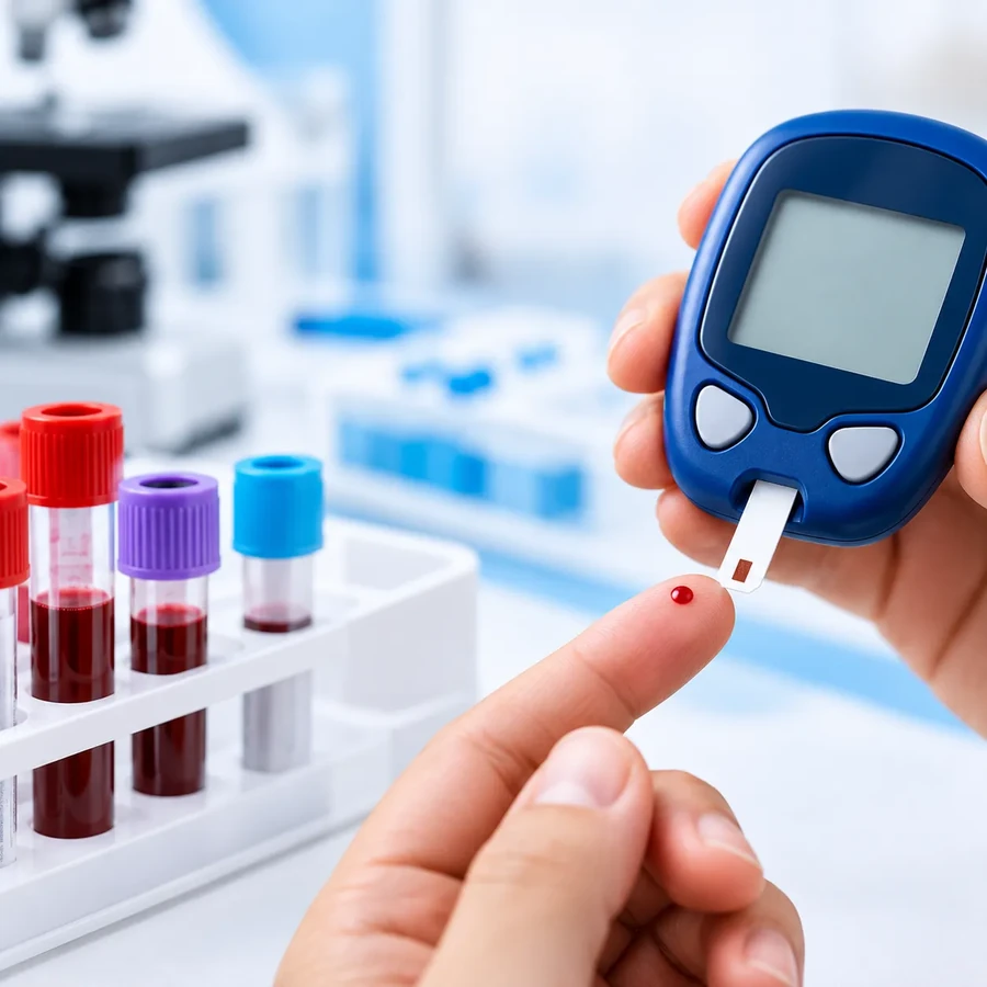 Finger-prick blood sugar test with a glucometer